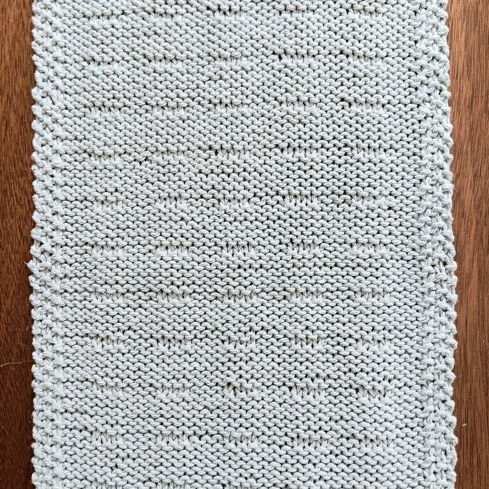 Hand Crafted Hand Knit Light Silver Gray Textured Dash Stripe Cotton Hand Towel